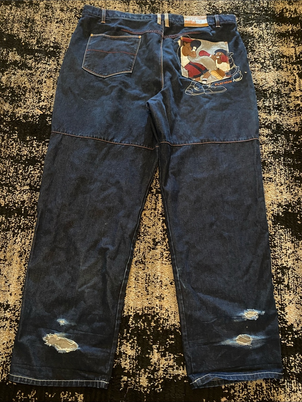 Fubu Platinum Fat Albert Vtg 90's Baggy Leg Jeans Mens 42/34 Denim Distressed